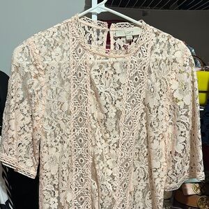 LOFT Floral Lace Top in Light Pink